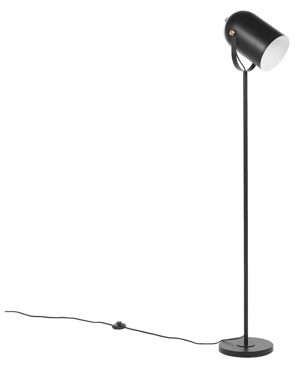 Svart Metall Golvlampa 156 cm Justerbar Lampskärm Industriell Stil för Sovrum Vardagsrum