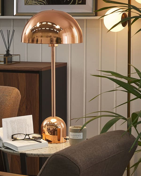 Bordslampa Koppar Metall Glansig Koppar Rund Skärm Nattlampa Skrivbordslampa