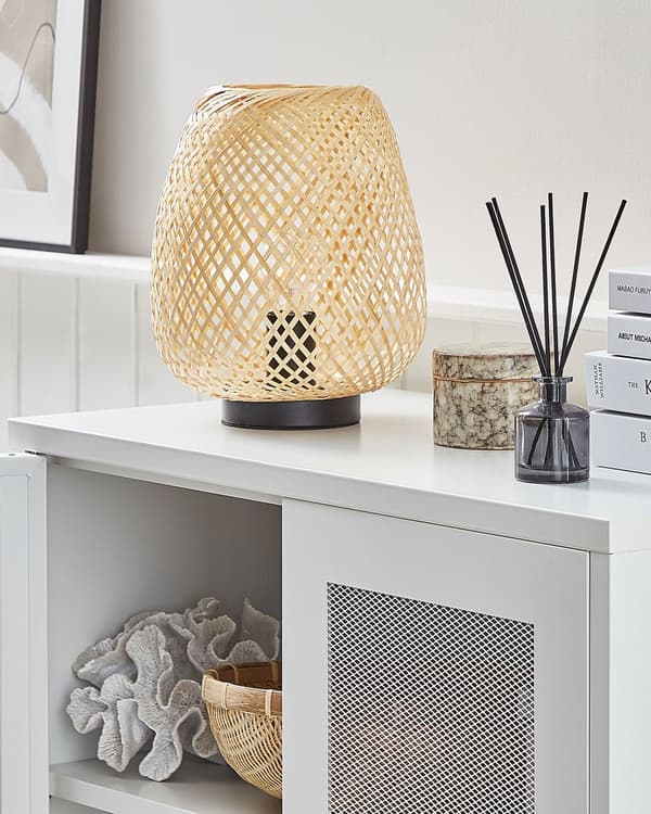Bordslampa Ljust Trä Bambu 30 cm Boho Stil Hemtillbehör
