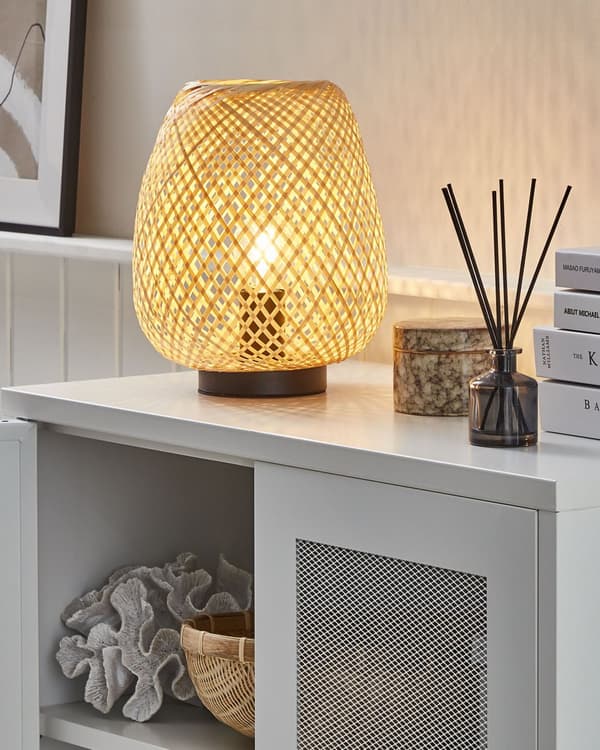 Bordslampa Ljust Trä Bambu 30 cm Boho Stil Hemtillbehör