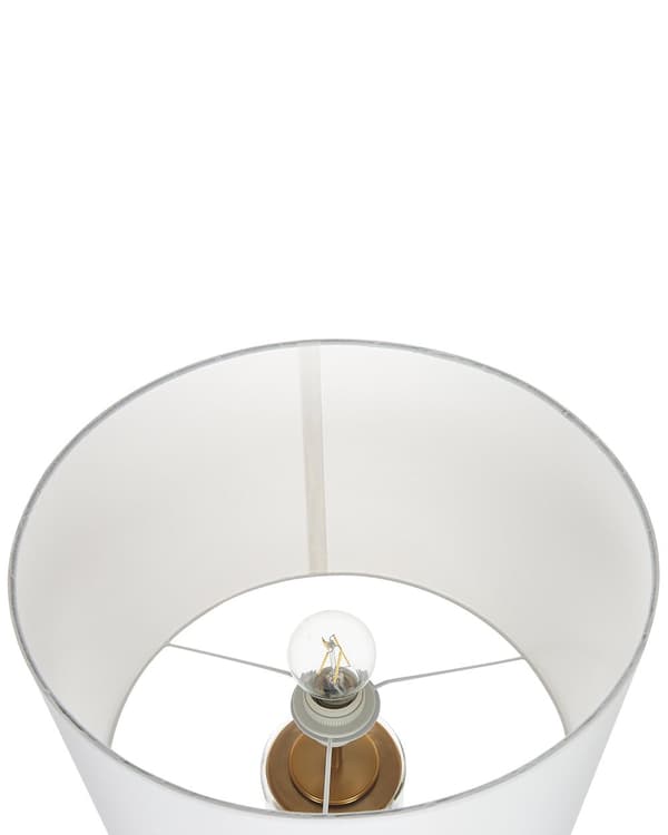 Bordslampa Guld/Transparent Glasbas med Vit Trumformad Tygskärm