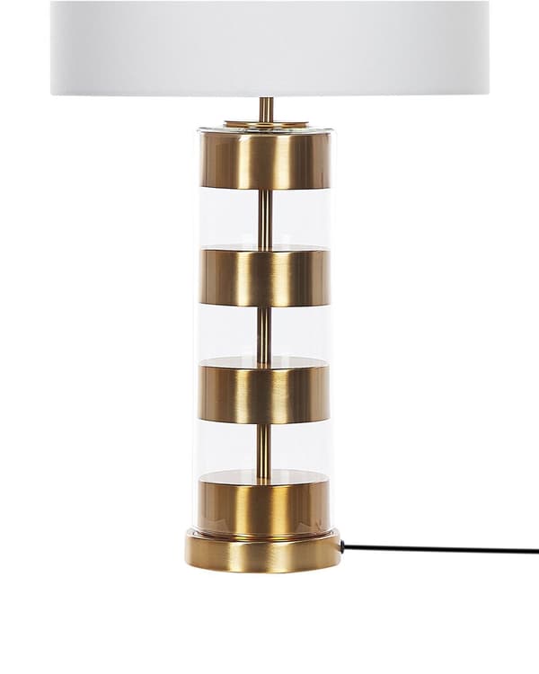 Bordslampa Guld/Transparent Glasbas med Vit Trumformad Tygskärm