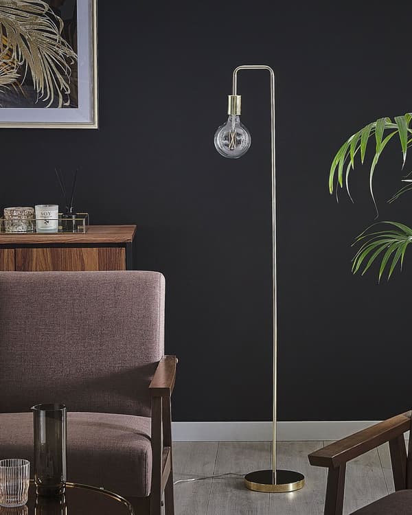 Guld Golvlampa 140 cm Exponerad Högblank Glödlampa