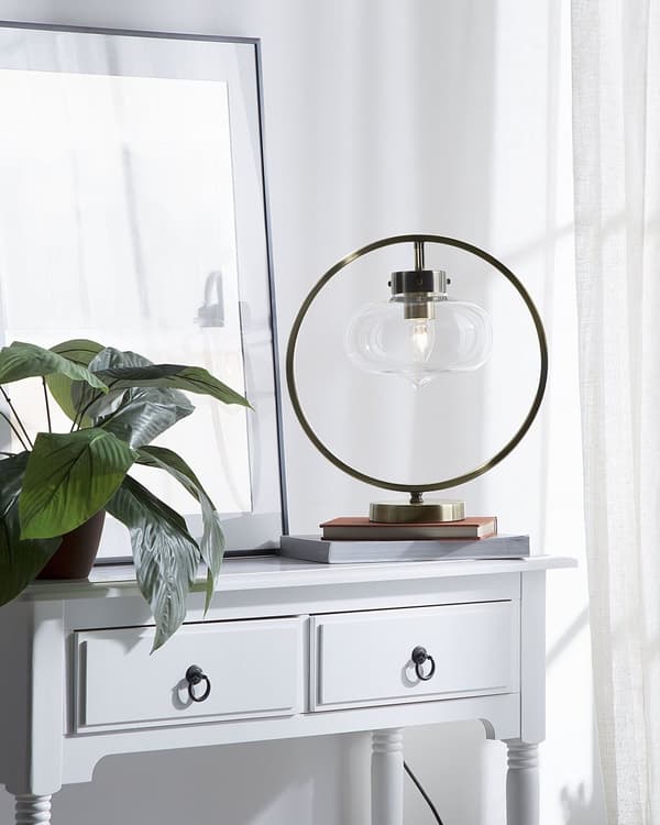 Bordslampa Nattlampa Guld Metall Rund Öppen Geometrisk Skärm Synlig Glödlampa