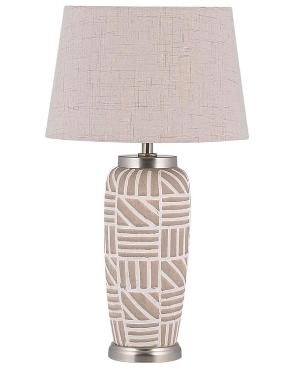 Nattlampa Bordslampa Beige och Vit Keramik 48 cm Mönster Ränder Trumskärm Traditionell