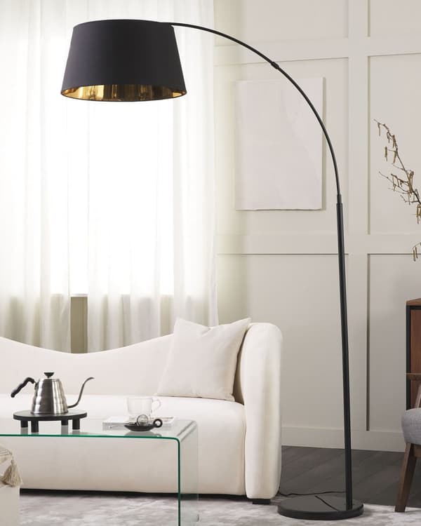 Golvlampa Svart Metall 187 cm Böjd Ram Bomull Trumma Skärm Bas Modern Design