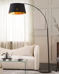 Miniatyrbild 2 av 11: Golvlampa Svart Metall 187 cm Böjd Ram Bomull Trumma Skärm Bas Modern Design