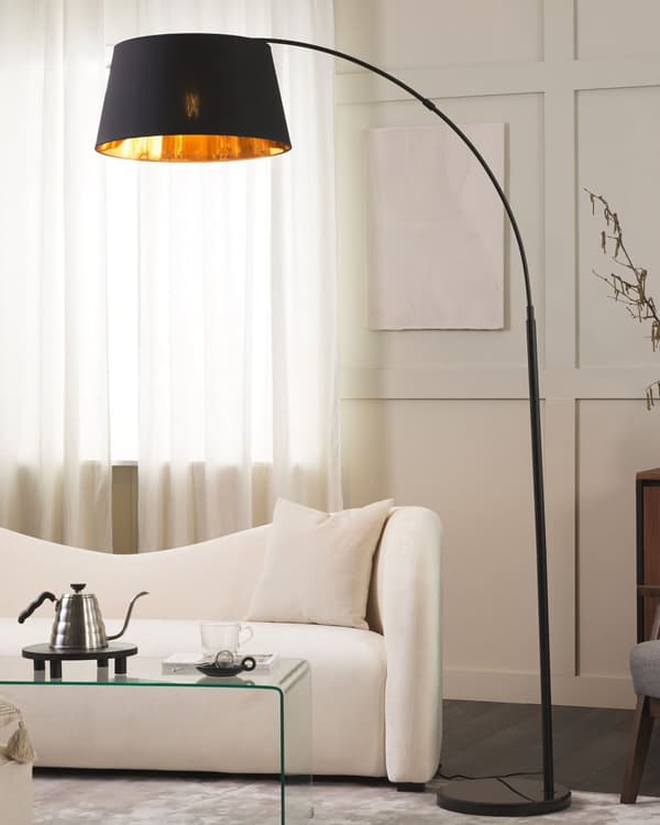 Golvlampa Svart Metall 187 cm Böjd Ram Bomull Trumma Skärm Bas Modern Design