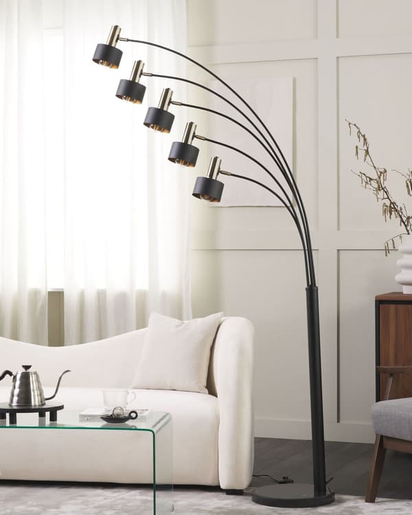 Golvlampa Svart Metall 120 cm 5 justerbara armar Runda skärmar Fotpedalbrytare Modern