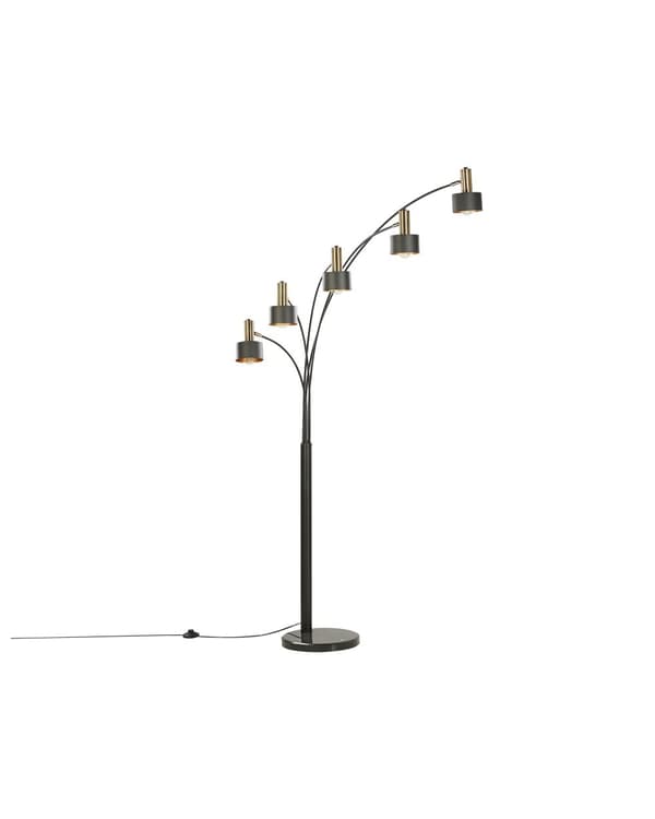 Golvlampa Svart Metall 120 cm 5 justerbara armar Runda skärmar Fotpedalbrytare Modern
