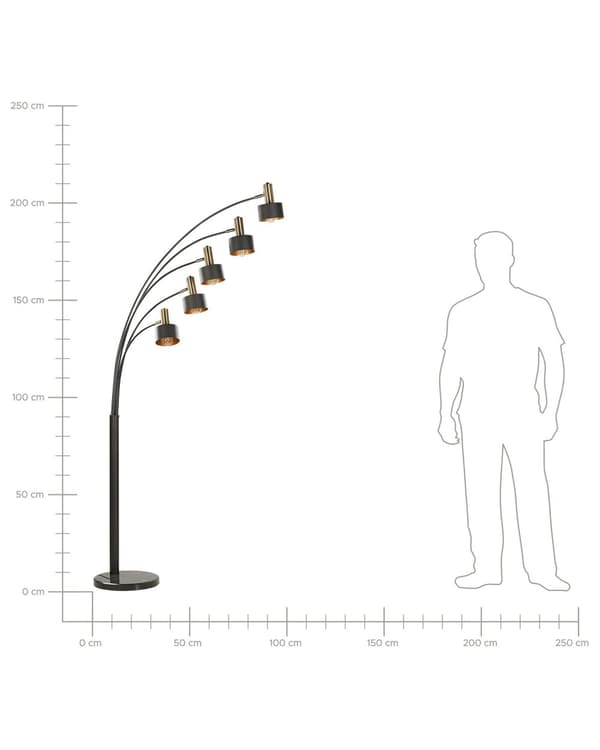 Golvlampa Svart Metall 120 cm 5 justerbara armar Runda skärmar Fotpedalbrytare Modern