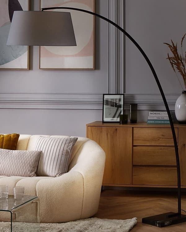 Golvlampa Svart Metall 188 cm Marmorbas Modern