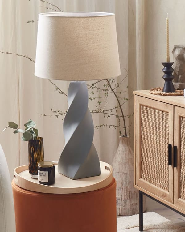 Bordslampa Grå Keramik Bas 71 cm Vit Tygskärm Klassisk Nattlampa