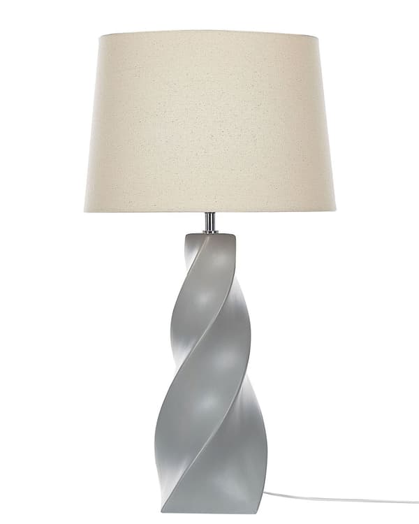Bordslampa Grå Keramik Bas 71 cm Vit Tygskärm Klassisk Nattlampa