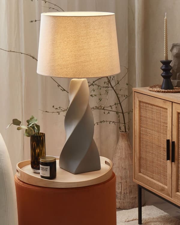 Bordslampa Grå Keramik Bas 71 cm Vit Tygskärm Klassisk Nattlampa