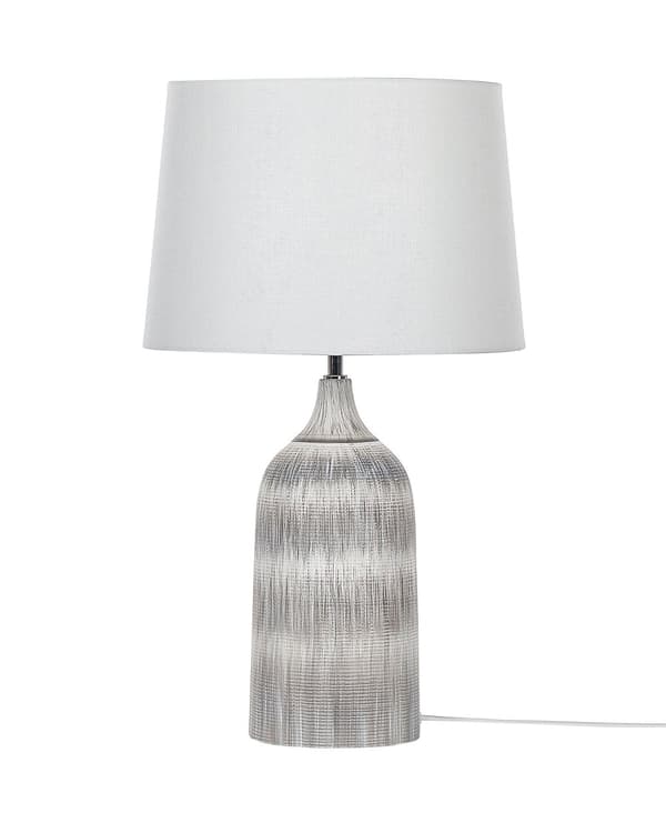 Bordslampa Grå Keramik Bas 66 cm Vit Tygskärm Klassisk Nattduksbordslampa
