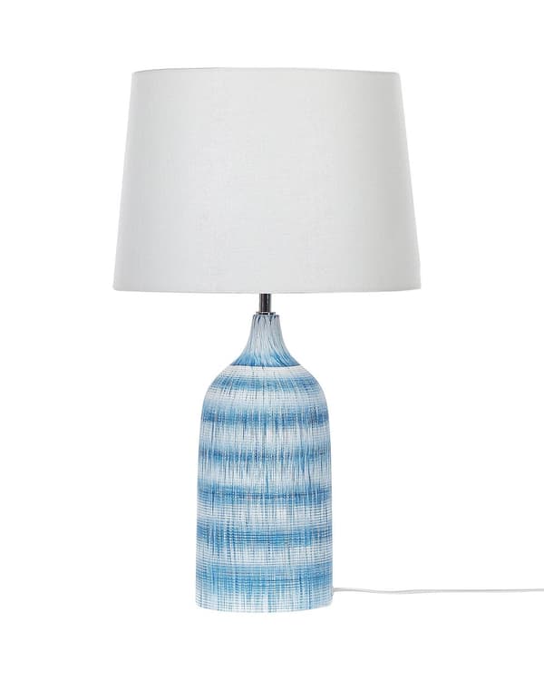 Bordslampa Blå Keramik Bas 66 cm Vit Tygskärm Klassisk Nattlampa