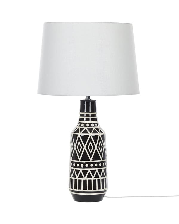 Bordslampa Svart Keramikbas 68 cm Vit Tygskärm Klassisk Nattlampa