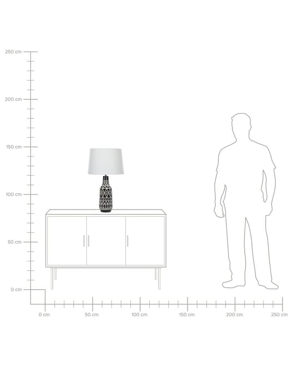 Bordslampa Svart Keramikbas 68 cm Vit Tygskärm Klassisk Nattlampa
