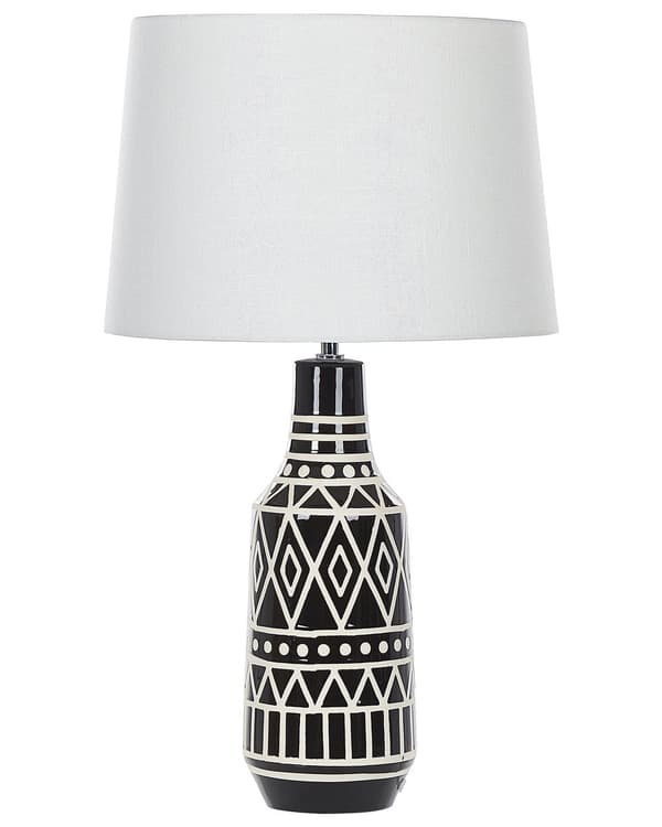 Bordslampa Svart Keramikbas 68 cm Vit Tygskärm Klassisk Nattlampa