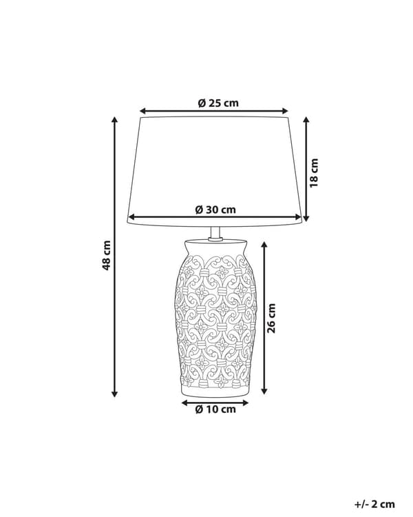 Bordslampa Grå Keramik 48 cm Smyckat Mönster Vit Empire Skärm Nattlampa Vardagsrum Sovrum Belysning