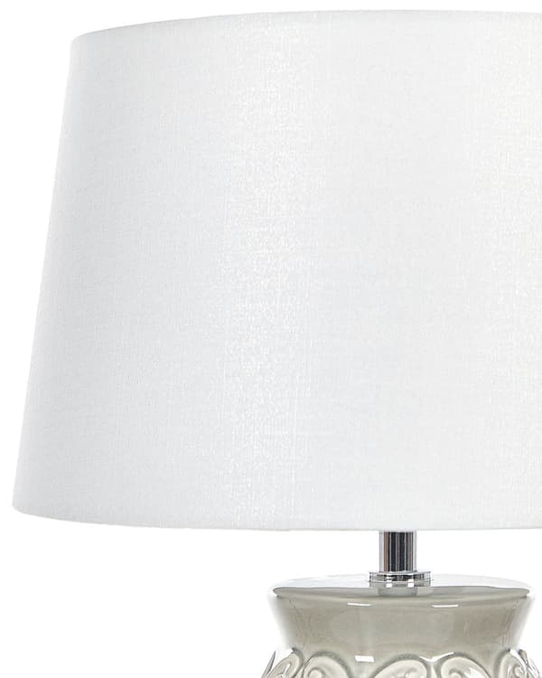 Bordslampa Grå Keramik 48 cm Smyckat Mönster Vit Empire Skärm Nattlampa Vardagsrum Sovrum Belysning