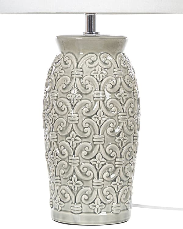 Bordslampa Grå Keramik 48 cm Smyckat Mönster Vit Empire Skärm Nattlampa Vardagsrum Sovrum Belysning