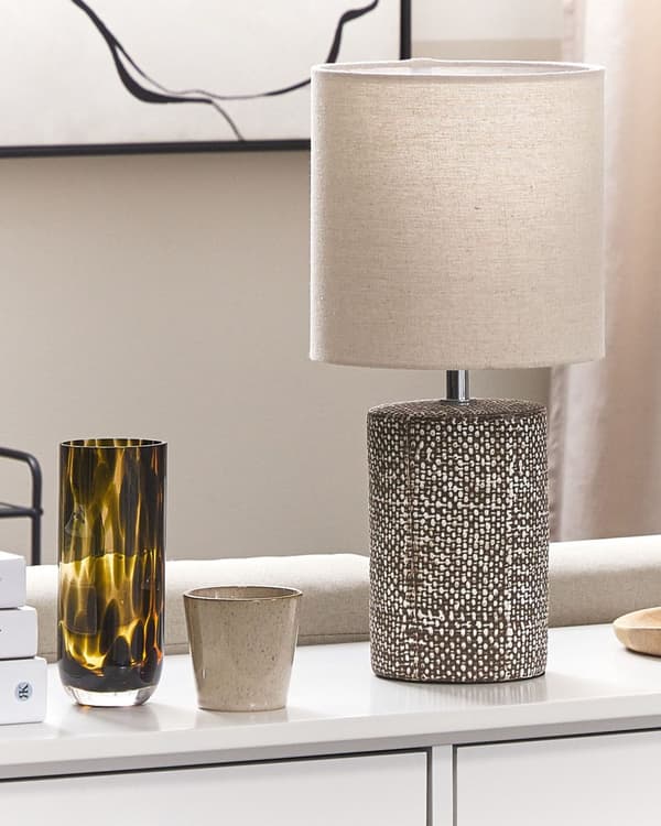 Bordslampa Brun Keramik Bas Tyg Lampskärm Nattlampa Hem Dekoration