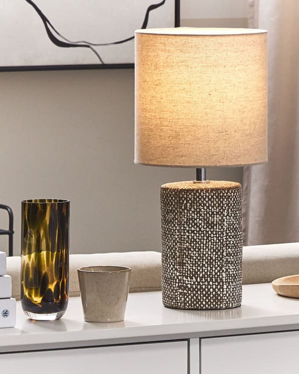 Bordslampa Brun Keramik Bas Tyg Lampskärm Nattlampa Hem Dekoration