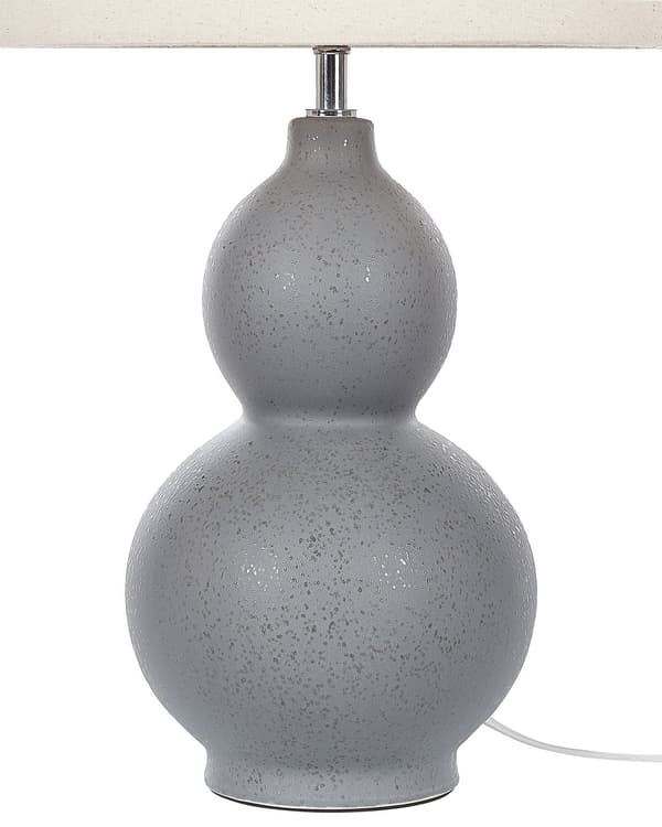 Bordslampa Grå Keramik Bas Unik Form Vit Tygskärm Modern Design Hembelysning