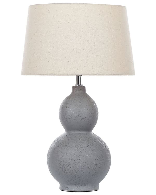 Bordslampa Grå Keramik Bas Unik Form Vit Tygskärm Modern Design Hembelysning