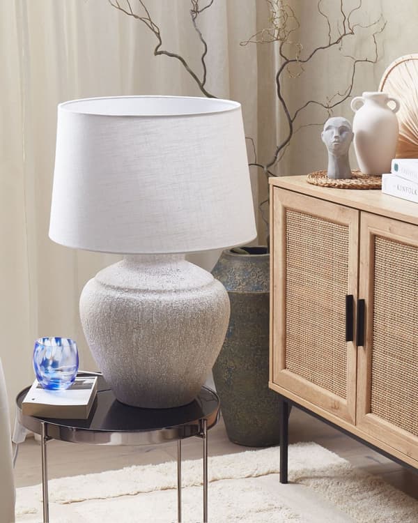 Bordslampa Grädde keramik bas vit trumma tyg skärm hem ljus traditionell design