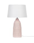 Miniatyrbild 5 av 10: Bordslampa Rosa Keramik Utsmyckas Bas Vit Tygskärm Boho Rustik Design Hembelysning