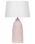 Miniatyrbild 1 av 10: Bordslampa Rosa Keramik Utsmyckas Bas Vit Tygskärm Boho Rustik Design Hembelysning