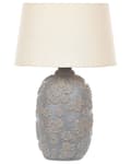 Miniatyrbild 1 av 10: Bordslampa Grå och Beige Keramik 46 cm Blommigt Mönster Empire Skärm Nattlampa Vardagsrum Sovrum Belysning