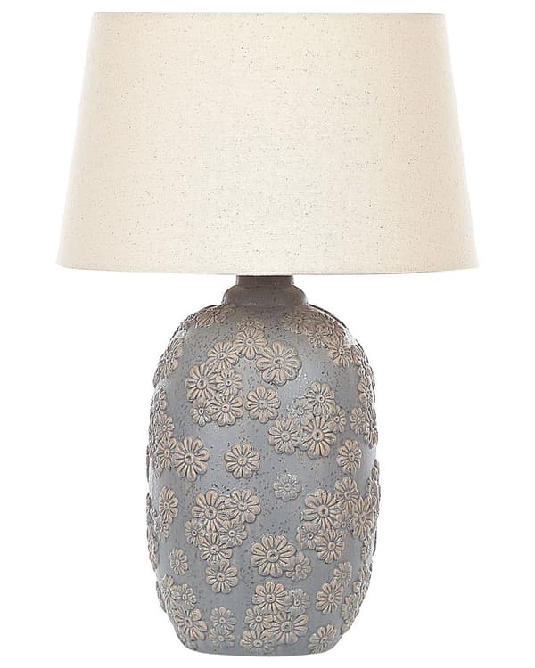 Bordslampa Grå och Beige Keramik 46 cm Blommigt Mönster Empire Skärm Nattlampa Vardagsrum Sovrum Belysning