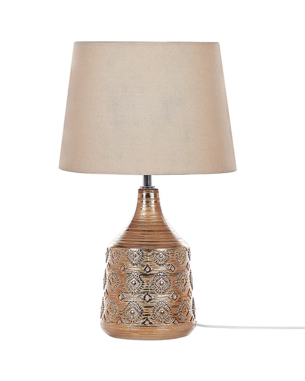 Bordslampa Guldbrun Keramik 47 cm Geometriskt Mönster Beige Empire Skärm Nattduksbord Vardagsrum Sovrum Belysning Retro stil