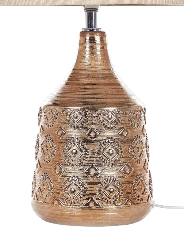 Bordslampa Guldbrun Keramik 47 cm Geometriskt Mönster Beige Empire Skärm Nattduksbord Vardagsrum Sovrum Belysning Retro stil