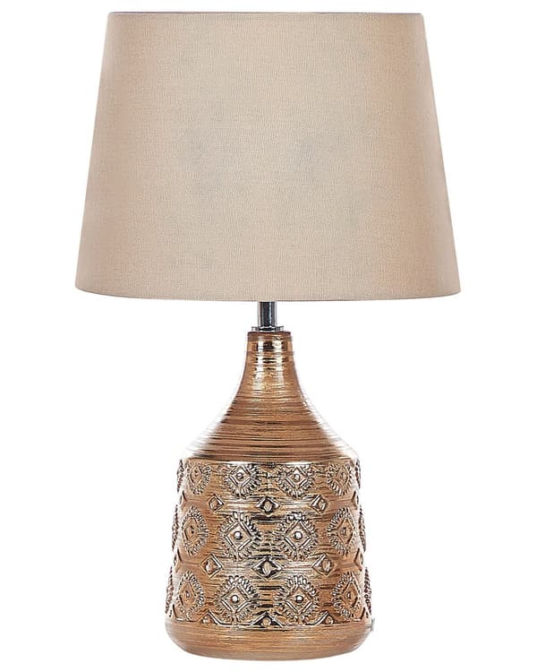Bordslampa Guldbrun Keramik 47 cm Geometriskt Mönster Beige Empire Skärm Nattduksbord Vardagsrum Sovrum Belysning Retro stil