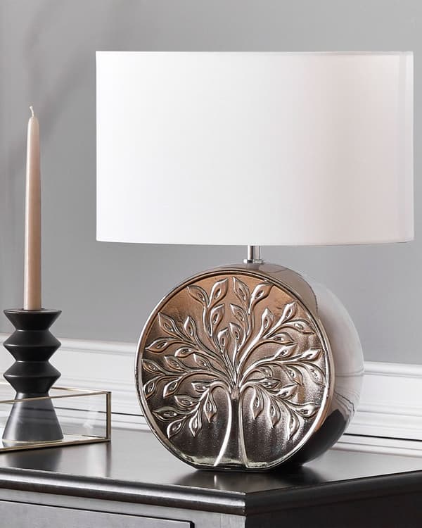 Bordslampa Silver Keramik 49 cm Glam Nattlampa Skärm Trädmotiv Glansig Sovrum Vardagsrum
