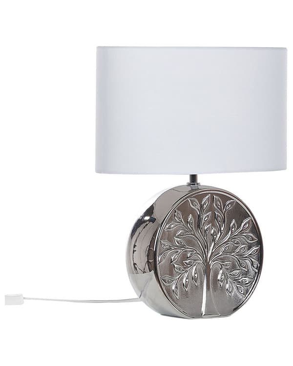 Bordslampa Silver Keramik 49 cm Glam Nattlampa Skärm Trädmotiv Glansig Sovrum Vardagsrum