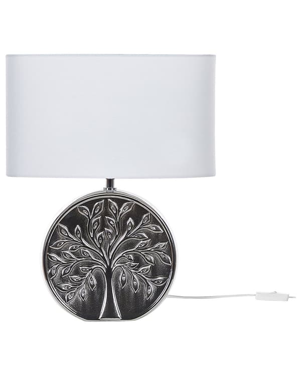 Bordslampa Silver Keramik 49 cm Glam Nattlampa Skärm Trädmotiv Glansig Sovrum Vardagsrum