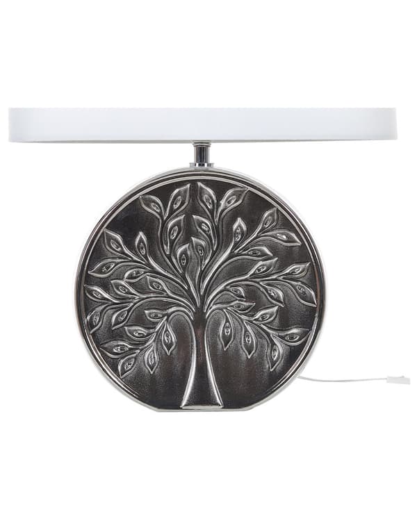 Bordslampa Silver Keramik 49 cm Glam Nattlampa Skärm Trädmotiv Glansig Sovrum Vardagsrum