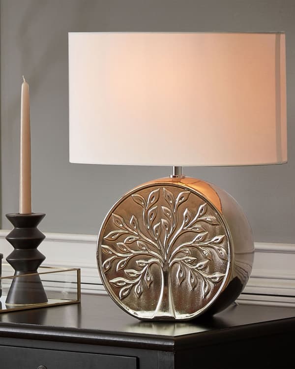 Bordslampa Silver Keramik 49 cm Glam Nattlampa Skärm Trädmotiv Glansig Sovrum Vardagsrum