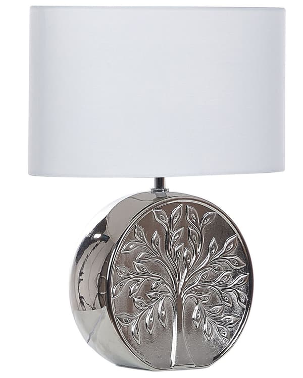 Bordslampa Silver Keramik 49 cm Glam Nattlampa Skärm Trädmotiv Glansig Sovrum Vardagsrum
