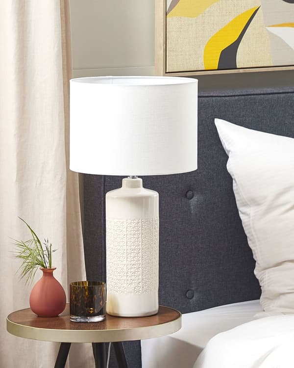 Bordslampa Off-White Keramik 59 cm Skandinavisk Nattlampa Skärm Textur Glansig Sovrum Vardagsrum