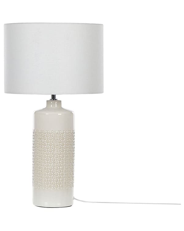 Bordslampa Off-White Keramik 59 cm Skandinavisk Nattlampa Skärm Textur Glansig Sovrum Vardagsrum