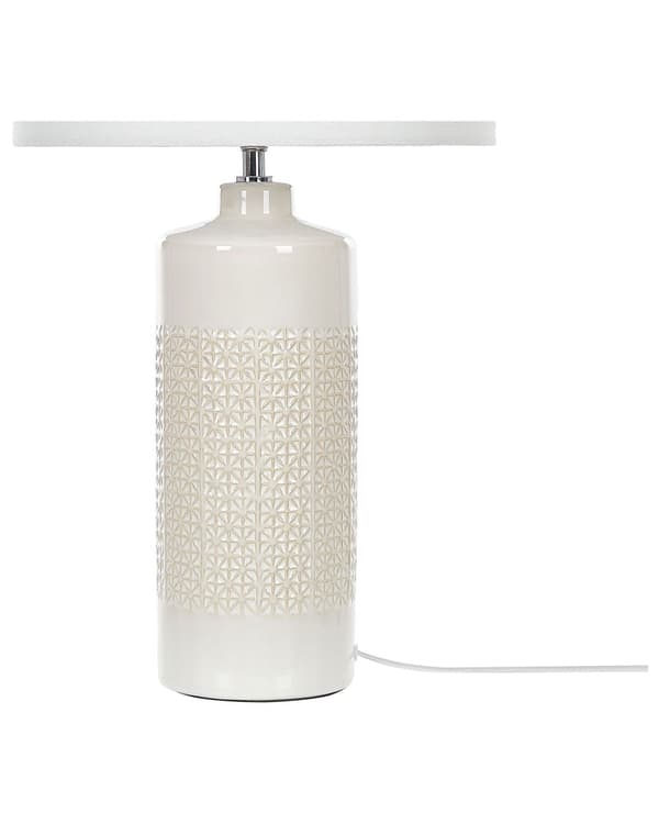 Bordslampa Off-White Keramik 59 cm Skandinavisk Nattlampa Skärm Textur Glansig Sovrum Vardagsrum