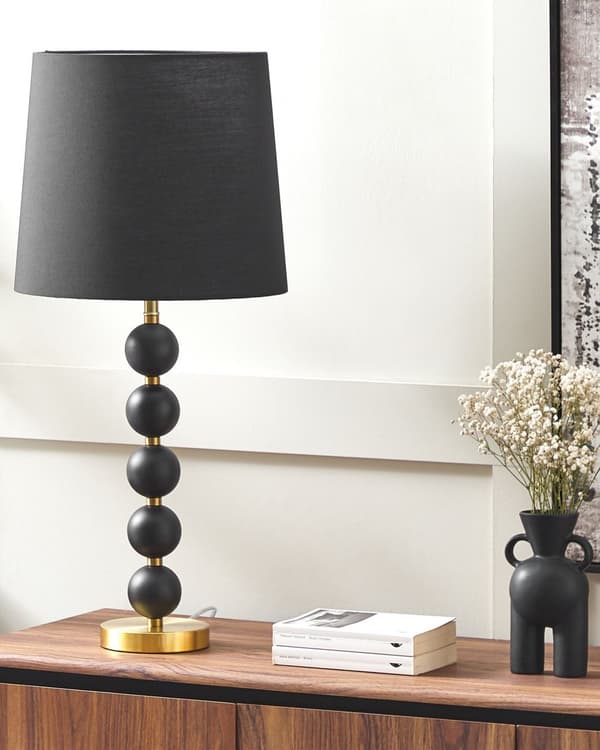 Bordslampa Svart och Guld Metall Accent Bas med Svart Tygskärm
