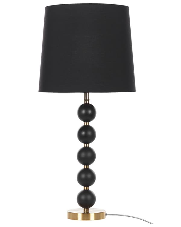 Bordslampa Svart och Guld Metall Accent Bas med Svart Tygskärm